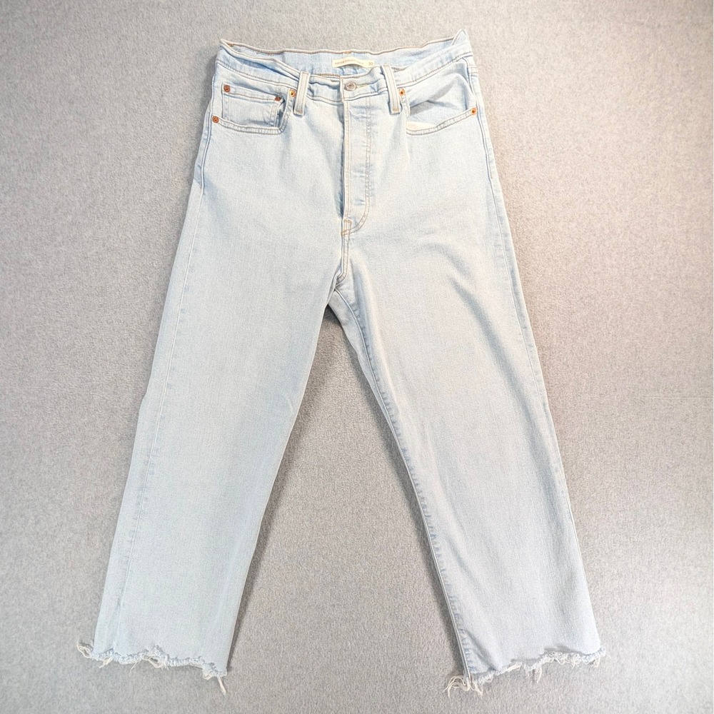 Levis Ribcage Straight Ankle Jeans Womens 30 Light Wash Blue Raw Hem 72693-0207